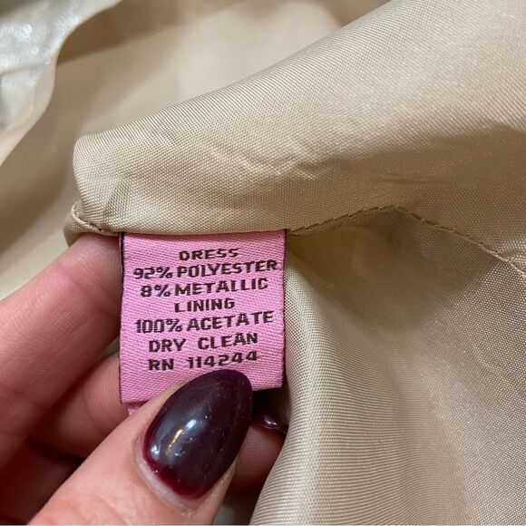 Eliza J Champagne Color Floral Brocade Ruffle Neckline Sleeveless Dress Medium - Picture 11 of 13